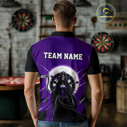 Black And Purple Grim Reaper Moon Dartboard Custom Men Darts Polo Shirt Gothic Dart Jerseys NYN1949