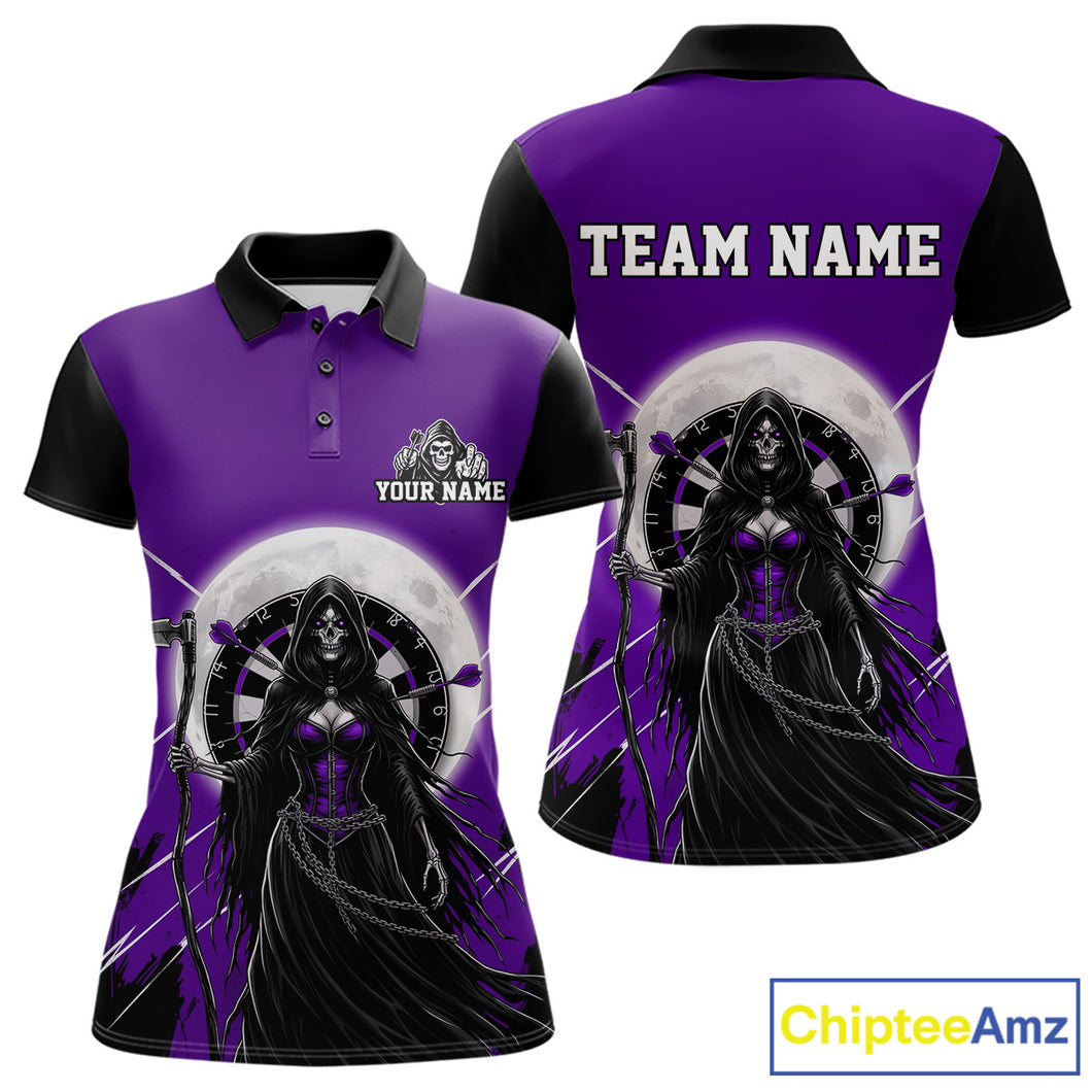 Black And Purple Grim Reaper Moon Dartboard Custom Women Darts Quarter-Zip Shirt Gothic Dart Jerseys NYN1949