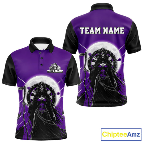Black And Purple Grim Reaper Moon Dartboard Custom Men Darts Polo Shirt Gothic Dart Jerseys NYN1949