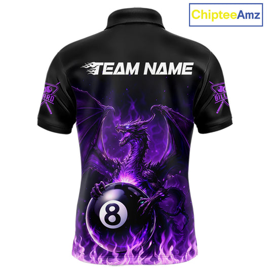 Purple Flaming Dragon Play Pool 8 Ball Men Billiard Shirt Custom Billiard Polo & 1/4-Zip Attire NYN2493