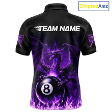Load image into Gallery viewer, Purple Flaming Dragon Play Pool 8 Ball Men Billiard Shirt Custom Billiard Polo &amp; 1/4-Zip Attire NYN2493