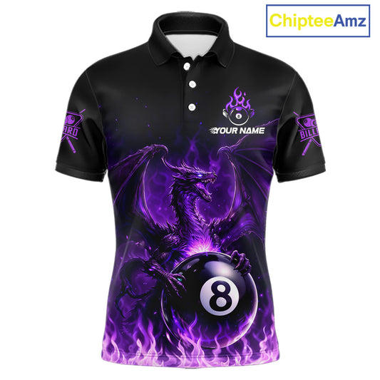Purple Flaming Dragon Play Pool 8 Ball Men Billiard Shirt Custom Billiard Polo & 1/4-Zip Attire NYN2493
