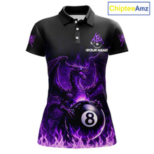 Load image into Gallery viewer, Purple Flaming Dragon Play Pool 8 Ball Women Billiard Shirt Custom Billiard Polo &amp; 1/4-Zip Attire NYN2493