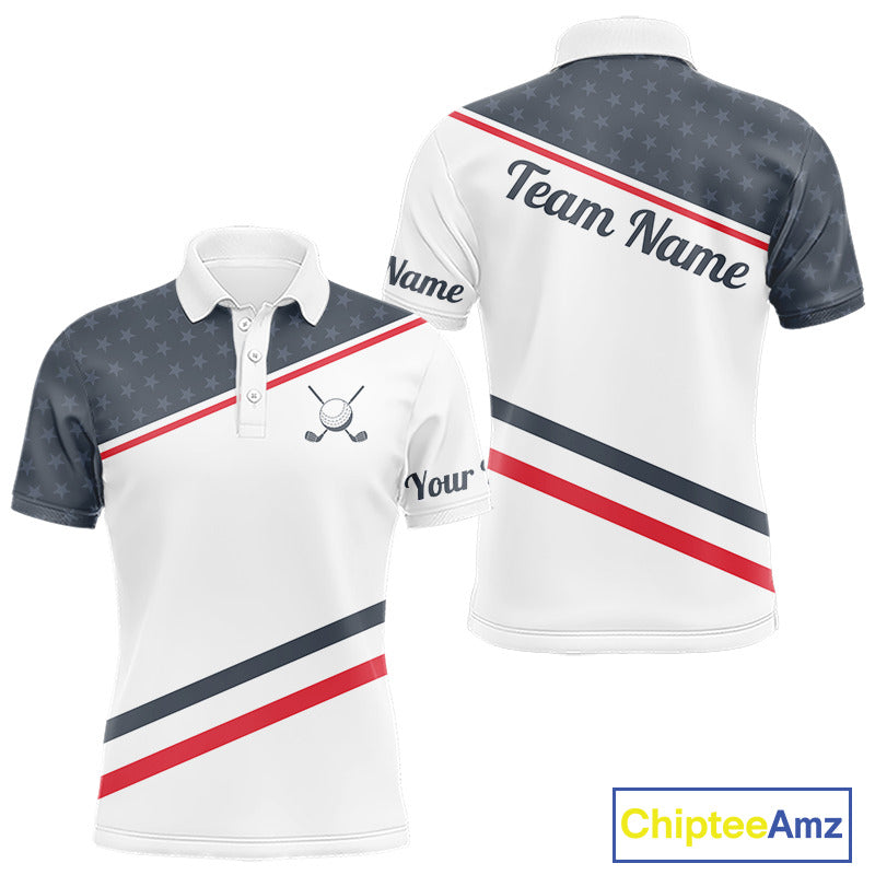 Mens Golf Polo Shirt Custom American Flag White Golf Shirt Patriotic Polo Team Clothing Attire NYN2852