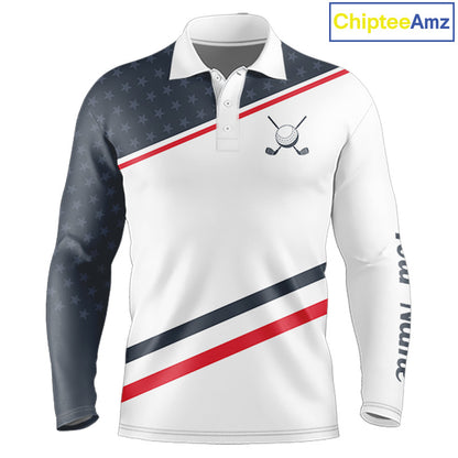 Mens Golf Polo Shirt Custom American Flag White Golf Shirt Patriotic Polo Team Clothing Attire NYN2852