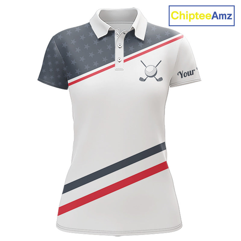 Womens Golf Polo Shirt Custom American Flag White Golf Shirt Patriotic Polo Team Clothing Attire NYN2852