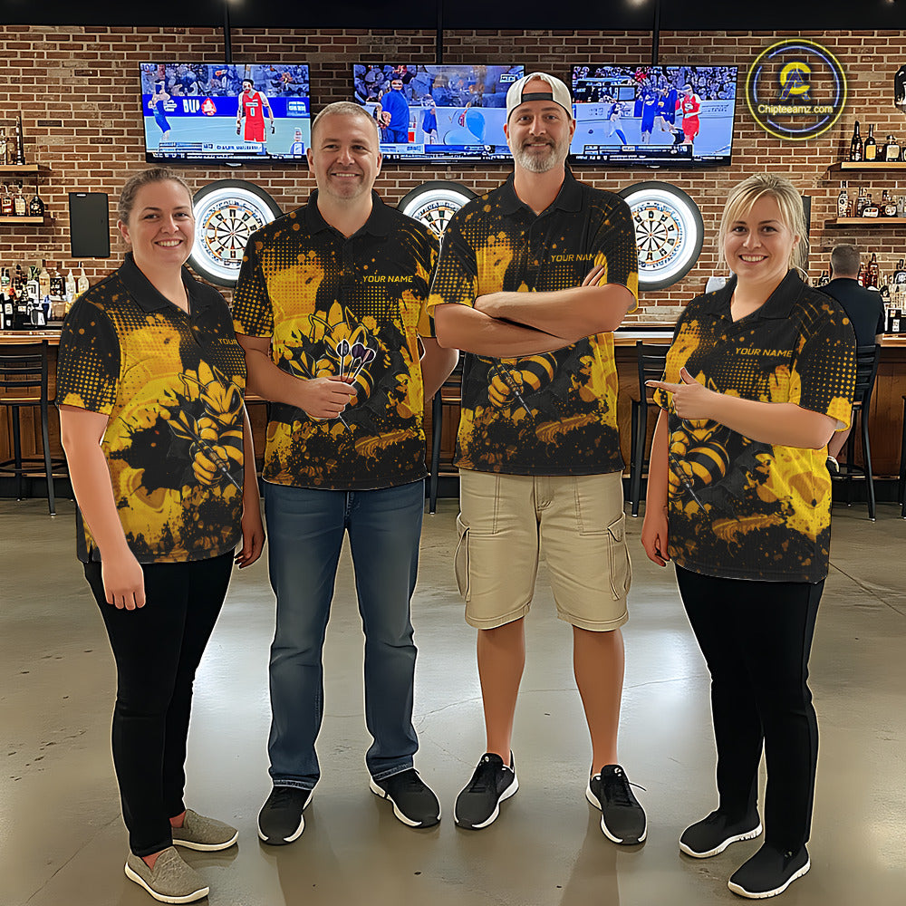 Black And Yellow Grunge Funny Bee Darts Polo & 1/4 Zip For Men Personalized Dart Team Shirts NYN3237