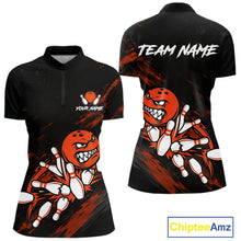 Load image into Gallery viewer, Funny Angry Bowling Ball women's quarter zip bowling shirt custom bowling team apparel, personalized bowling uniform