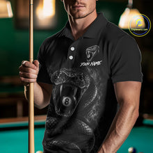 Load image into Gallery viewer, Male billiards player wearing Grey Smokes Cobra 8 ball pool jersey during APA league tournament competition, personalized billiard apparel