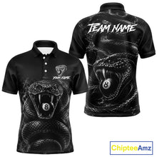 Load image into Gallery viewer, Grey Smokes Cobra men's billiard polo shirt custom 8 ball pool jersey, personalized billiards team uniform, pool league apparel,