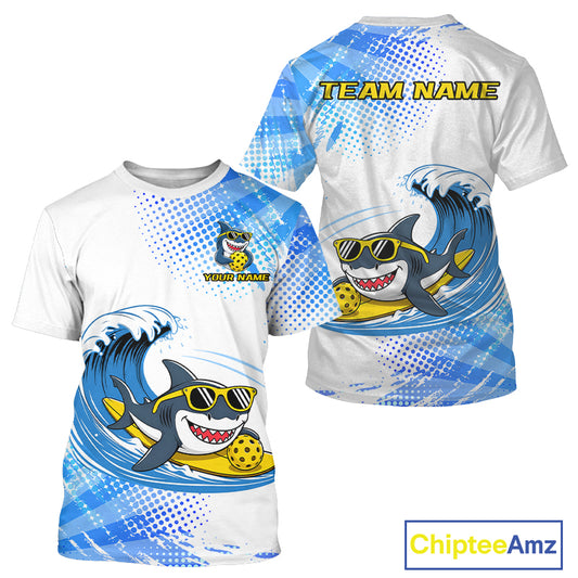 Funny Pickleball T-Shirts For Men Custom Shark Playing Pickleball Team Uniform Jersey NYN4112