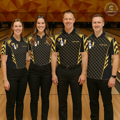 Personalized Funny Beer Bowling Shirt For Men Gold Bowling Pin & Ball Polo 1/4-Zip Team Shirt NYN4506