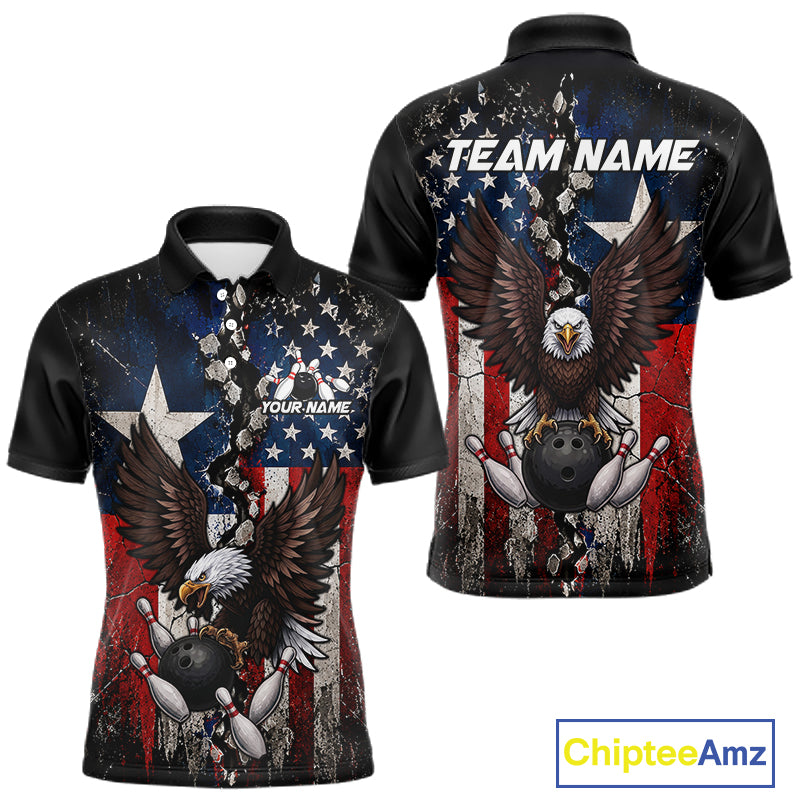 Custom US Flag Patriotic Bowling Shirt For Women Texas Flag Eagle Bowling Vintage Bowling Team Apparel NYN4509