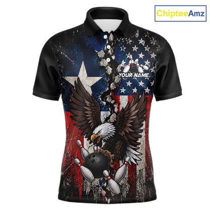 Custom US Flag Patriotic Bowling Shirt For Women Texas Flag Eagle Bowling Vintage Bowling Team Apparel NYN4509