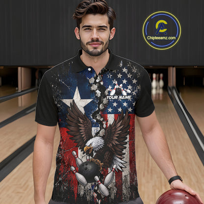 Custom US Flag Patriotic Bowling Shirt For Women Texas Flag Eagle Bowling Vintage Bowling Team Apparel NYN4509