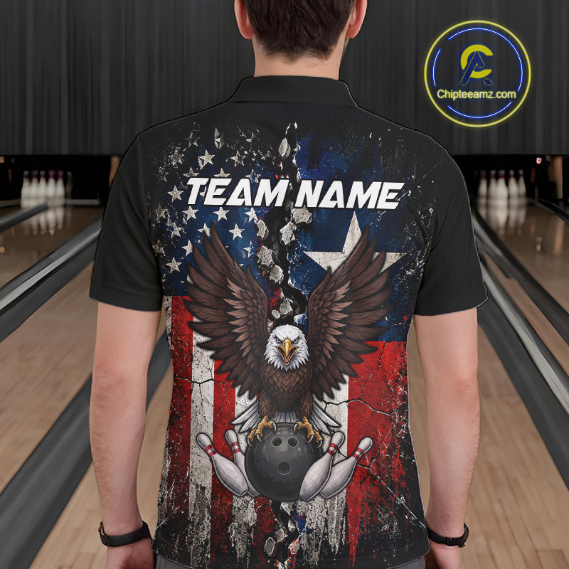 Custom US Flag Patriotic Bowling Shirt For Women Texas Flag Eagle Bowling Vintage Bowling Team Apparel NYN4509