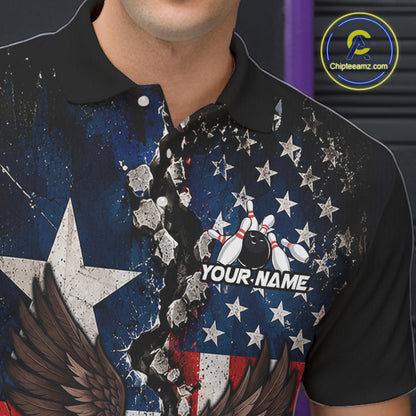 Custom US Flag Patriotic Bowling Shirt For Women Texas Flag Eagle Bowling Vintage Bowling Team Apparel NYN4509