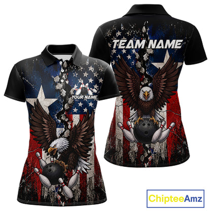 Custom US Flag Patriotic Bowling Shirt For Men Texas Flag Eagle Bowling Vintage Bowling Team Apparel NYN4509