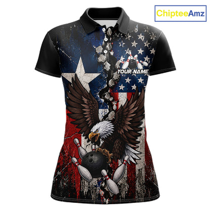 Custom US Flag Patriotic Bowling Shirt For Men Texas Flag Eagle Bowling Vintage Bowling Team Apparel NYN4509