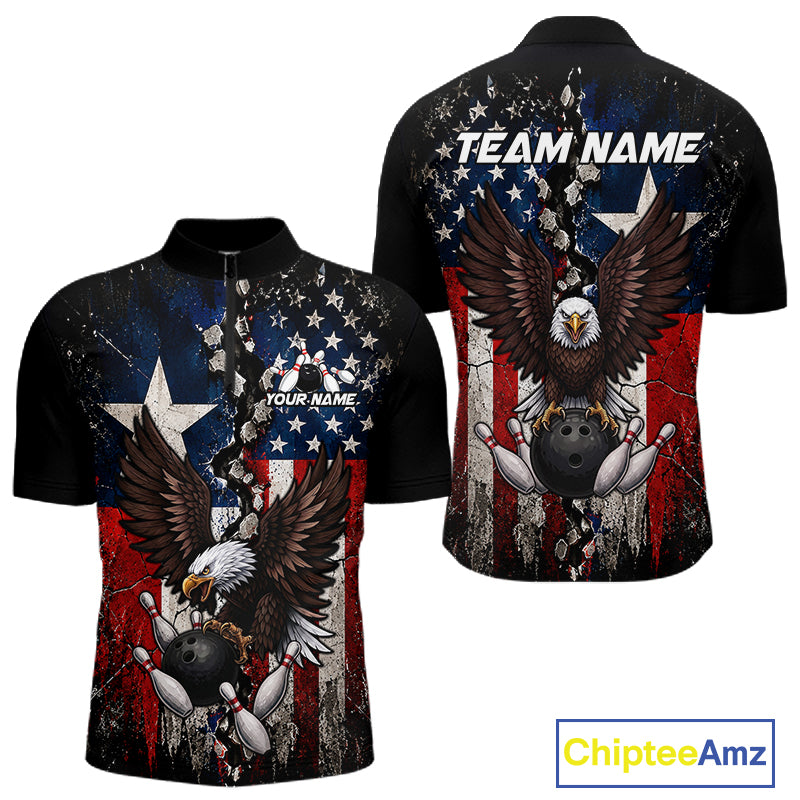 Custom US Flag Patriotic Bowling Shirt For Women Texas Flag Eagle Bowling Vintage Bowling Team Apparel NYN4509