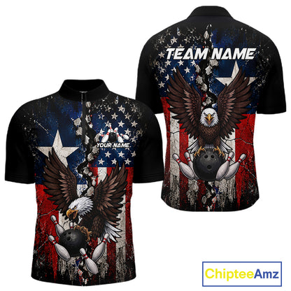 Custom US Flag Patriotic Bowling Shirt For Women Texas Flag Eagle Bowling Vintage Bowling Team Apparel NYN4509