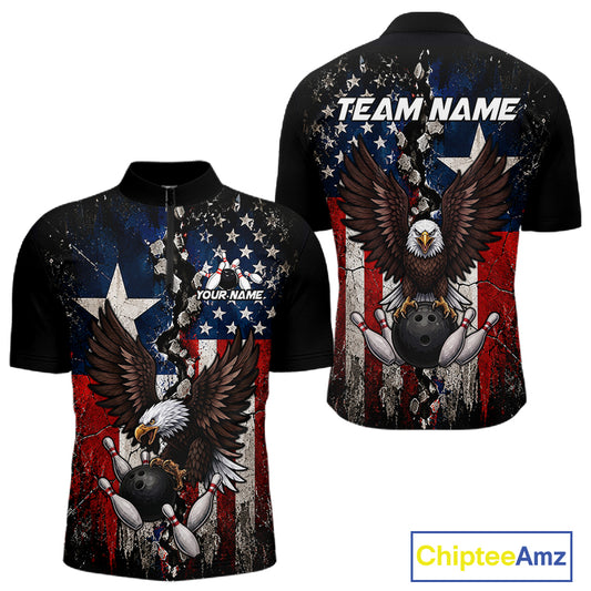 Custom US Flag Patriotic Bowling Shirt For Women Texas Flag Eagle Bowling Vintage Bowling Team Apparel NYN4509