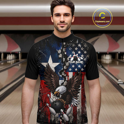 Custom US Flag Patriotic Bowling Shirt For Women Texas Flag Eagle Bowling Vintage Bowling Team Apparel NYN4509
