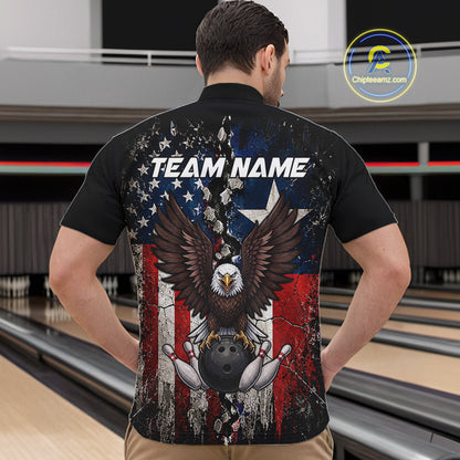 Custom US Flag Patriotic Bowling Shirt For Women Texas Flag Eagle Bowling Vintage Bowling Team Apparel NYN4509