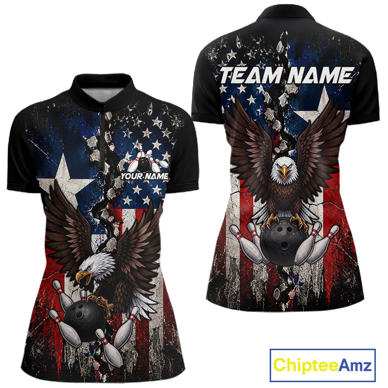 Custom US Flag Patriotic Bowling Shirt For Men Texas Flag Eagle Bowling Vintage Bowling Team Apparel NYN4509
