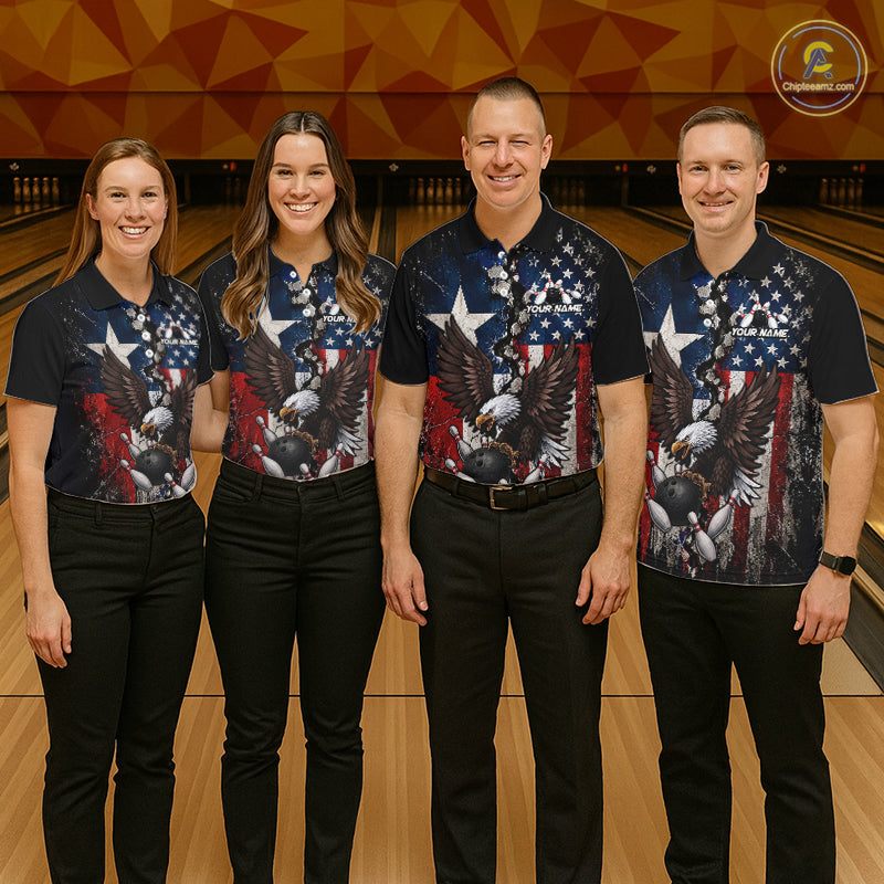 Custom US Flag Patriotic Bowling Shirt For Men Texas Flag Eagle Bowling Vintage Bowling Team Apparel NYN4509