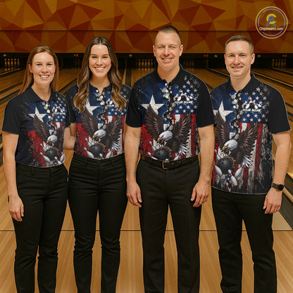 Custom US Flag Patriotic Bowling Shirt For Men Texas Flag Eagle Bowling Vintage Bowling Team Apparel NYN4509