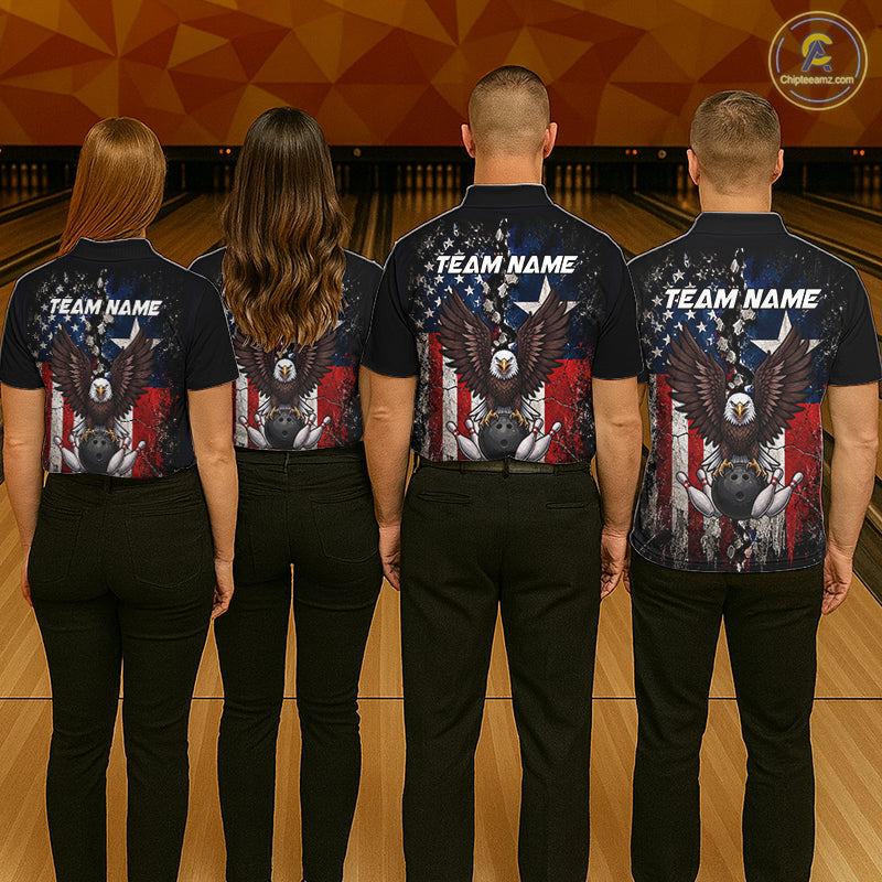 Custom US Flag Patriotic Bowling Shirt For Women Texas Flag Eagle Bowling Vintage Bowling Team Apparel NYN4509