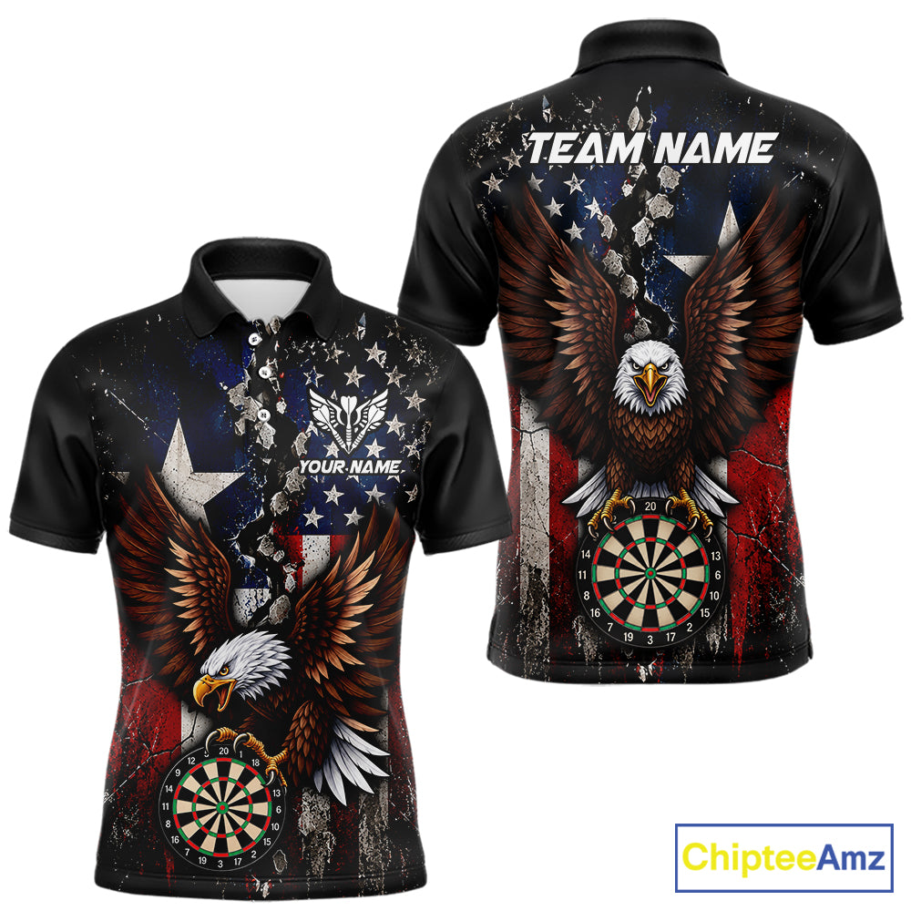 Custom US Flag Patriotic Darts Shirt For Men Texas Flag Eagle Dartboard Vintage Darts Team Apparel NYN4510