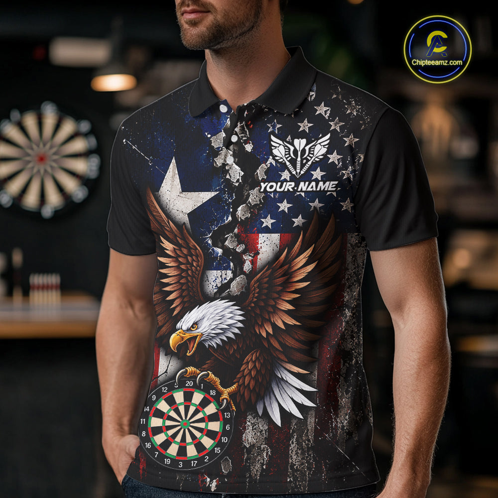 Custom US Flag Patriotic Darts Shirt For Men Texas Flag Eagle Dartboard Vintage Darts Team Apparel NYN4510