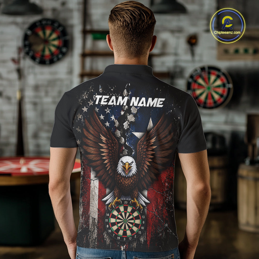 Custom US Flag Patriotic Darts Shirt For Men Texas Flag Eagle Dartboard Vintage Darts Team Apparel NYN4510