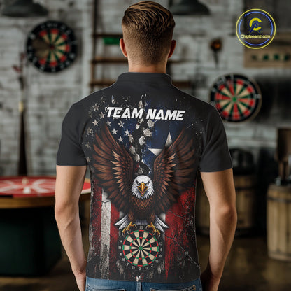 Custom US Flag Patriotic Darts Shirt For Men Texas Flag Eagle Dartboard Vintage Darts Team Apparel NYN4510