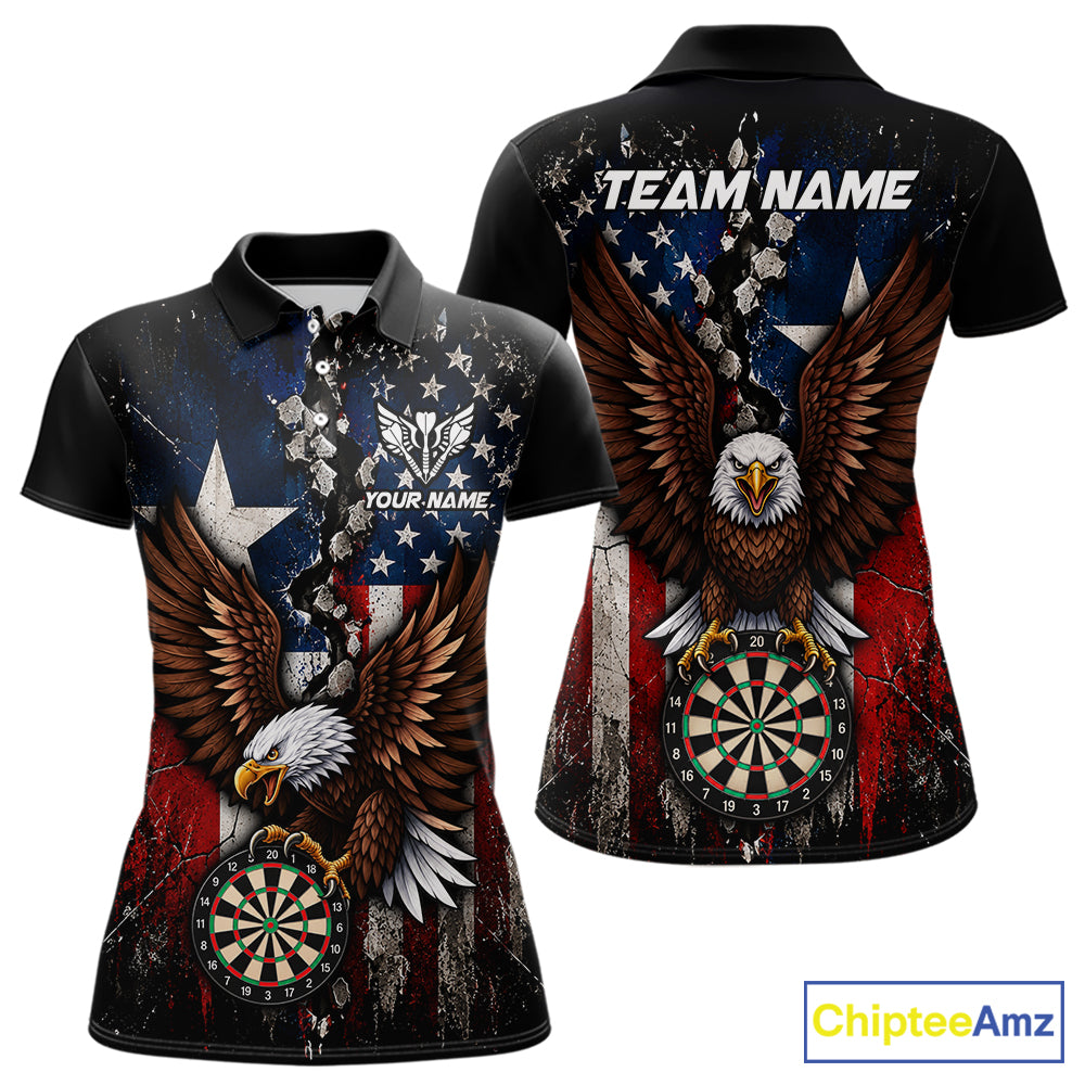 Custom US Flag Patriotic Darts Shirt For Women Texas Flag Eagle Dartboard Vintage Darts Team Apparel NYN4510
