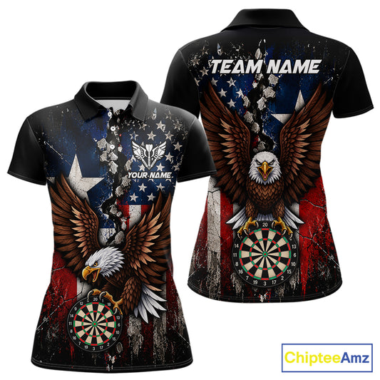 Custom US Flag Patriotic Darts Shirt For Women Texas Flag Eagle Dartboard Vintage Darts Team Apparel NYN4510