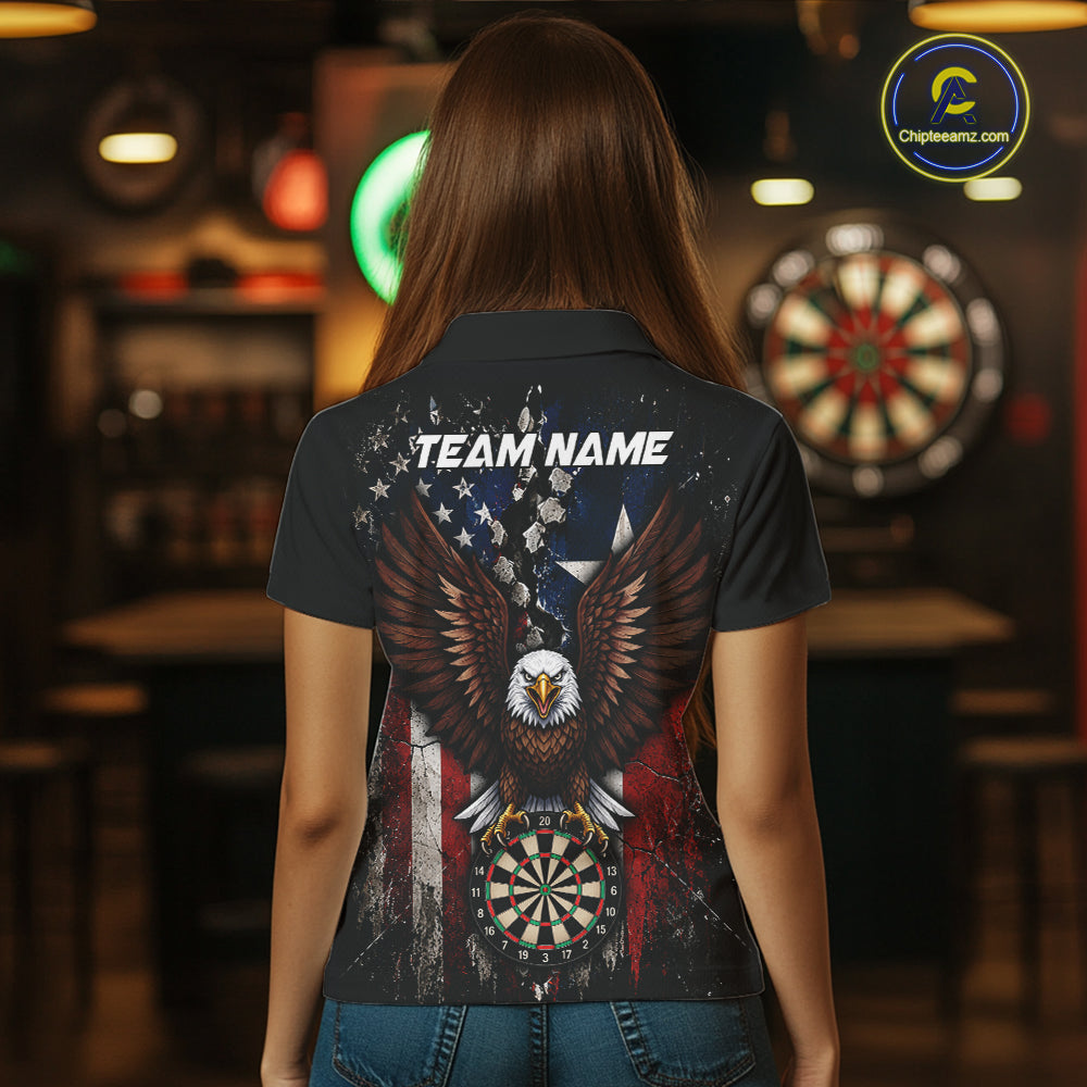 Custom US Flag Patriotic Darts Shirt For Women Texas Flag Eagle Dartboard Vintage Darts Team Apparel NYN4510