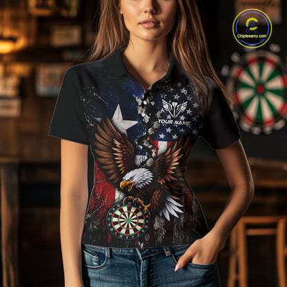 Custom US Flag Patriotic Darts Shirt For Women Texas Flag Eagle Dartboard Vintage Darts Team Apparel NYN4510