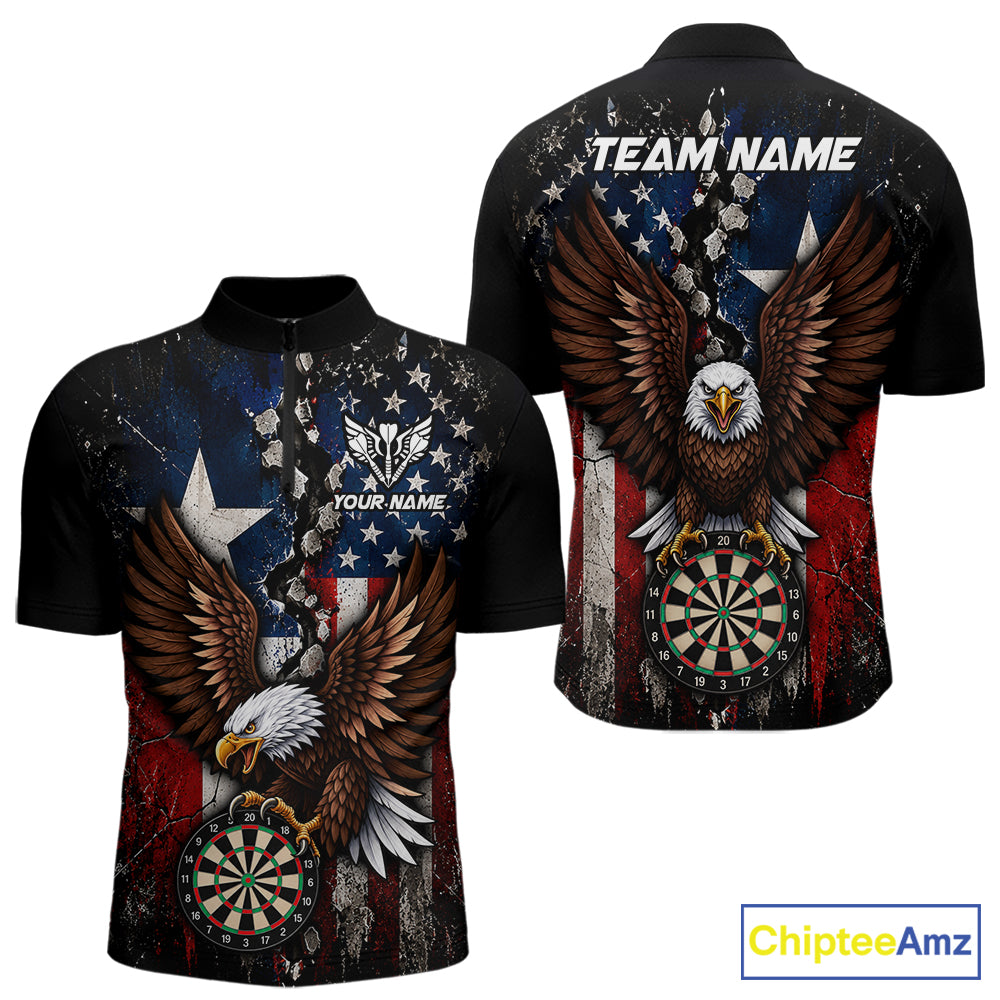 Custom US Flag Patriotic Darts Shirt For Men Texas Flag Eagle Dartboard Vintage Darts Team Apparel NYN4510