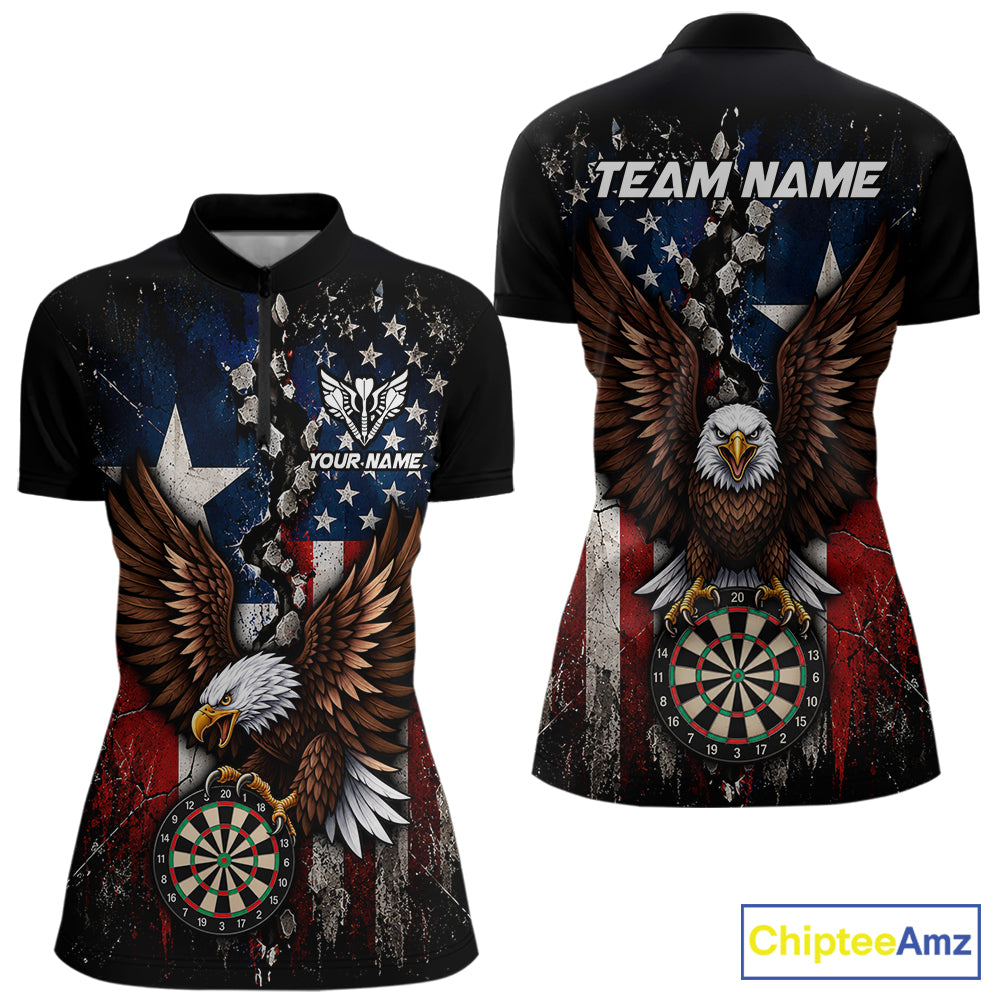 Custom US Flag Patriotic Darts Shirt For Women Texas Flag Eagle Dartboard Vintage Darts Team Apparel NYN4510