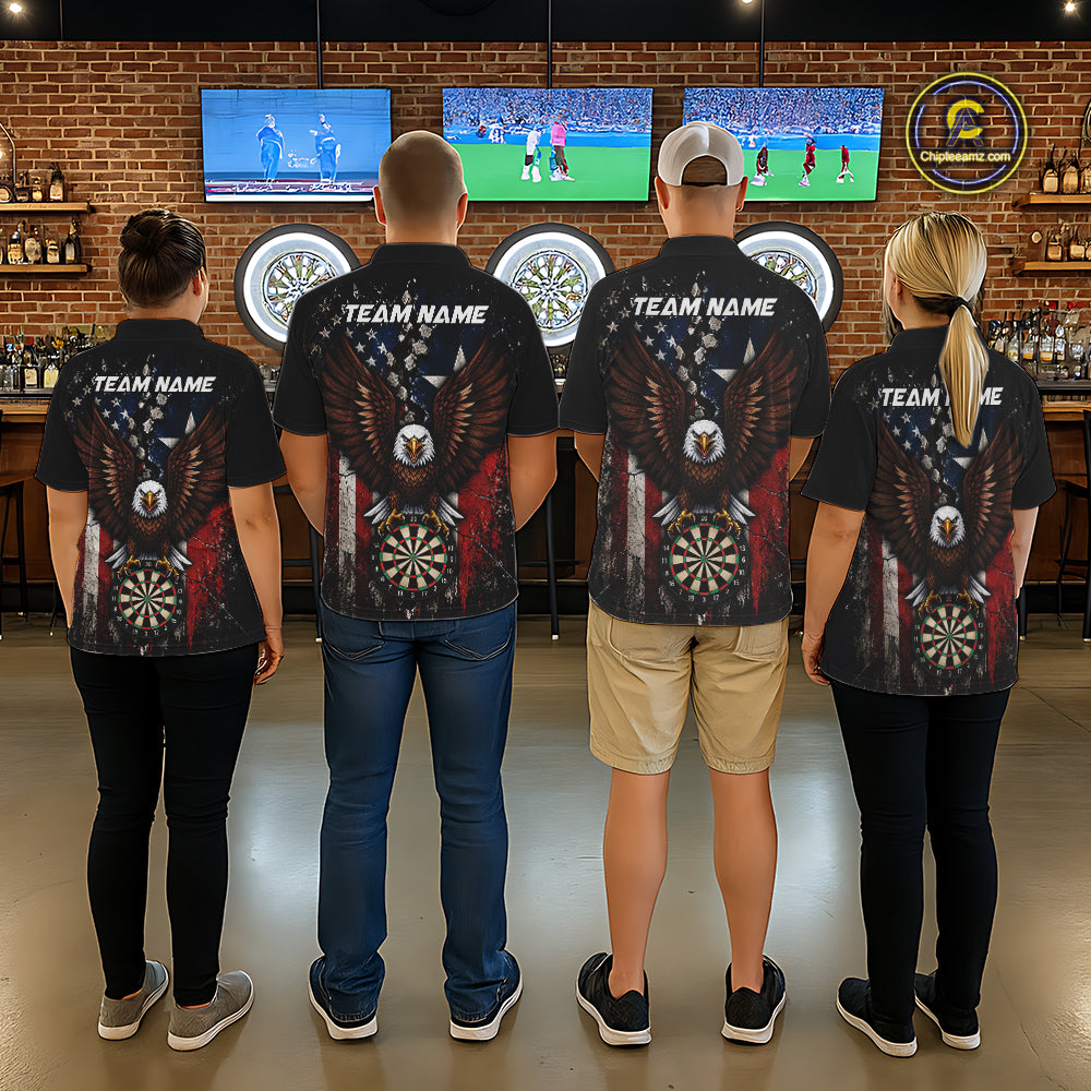 Custom US Flag Patriotic Darts Shirt For Men Texas Flag Eagle Dartboard Vintage Darts Team Apparel NYN4510