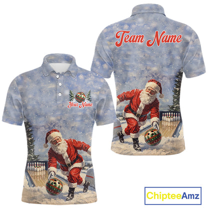 Christmas Bowling Shirt For Women Custom Santa Claus Bowler Snow Xmas Bowling Polo 1/4-Zip Jersey NYN4512