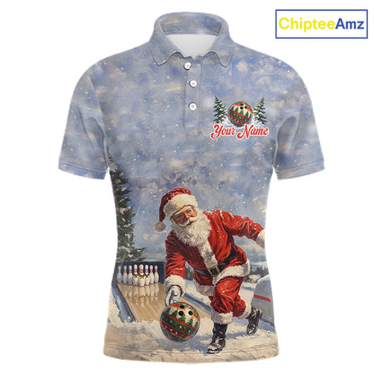Christmas Bowling Shirt For Women Custom Santa Claus Bowler Snow Xmas Bowling Polo 1/4-Zip Jersey NYN4512