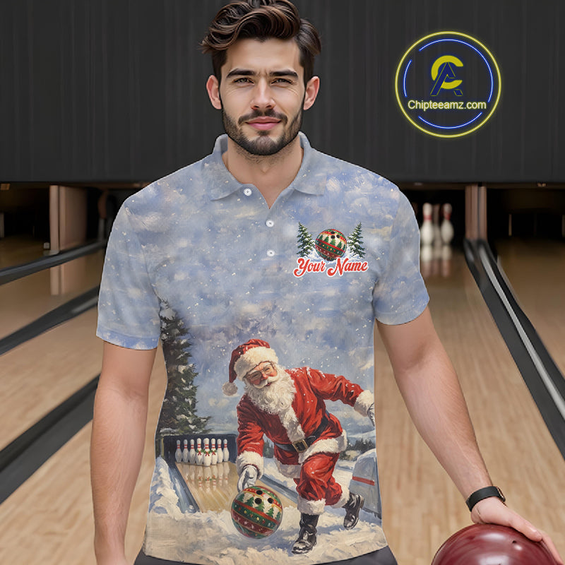 Christmas Bowling Shirt For Women Custom Santa Claus Bowler Snow Xmas Bowling Polo 1/4-Zip Jersey NYN4512