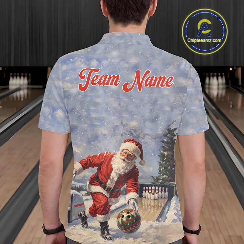 Christmas Bowling Shirt For Women Custom Santa Claus Bowler Snow Xmas Bowling Polo 1/4-Zip Jersey NYN4512
