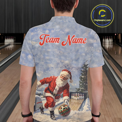 Christmas Bowling Shirt For Women Custom Santa Claus Bowler Snow Xmas Bowling Polo 1/4-Zip Jersey NYN4512