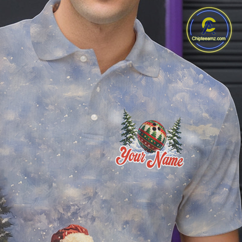 Christmas Bowling Shirt For Women Custom Santa Claus Bowler Snow Xmas Bowling Polo 1/4-Zip Jersey NYN4512