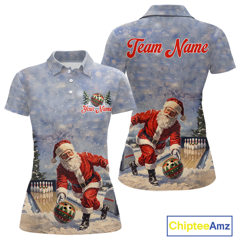 Christmas Bowling Shirt For Men Custom Santa Claus Bowler Snow Xmas Bowling Polo 1/4-Zip Jersey NYN4512